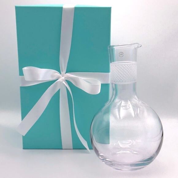 NEW - Tiffany & Co. Diamond Point Lead Crystal Decanter Clear Wine Carafe W/ Box - Picture 3 of 12